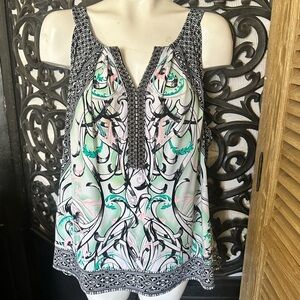 White House Black Market Pastel Floral Beaded Sleeveless Top / Blouse / Shirt.